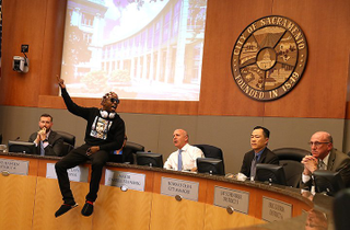 Stevante Clark disrupts a Sacramento City Council meeting on March 27, 2018.